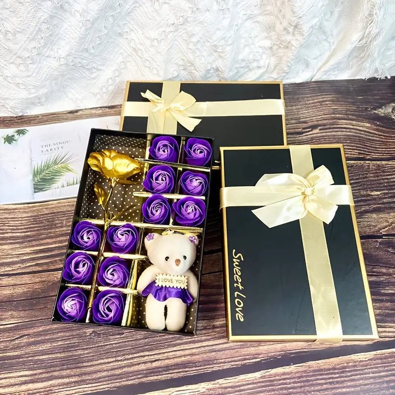 12 Rose Soap box with Teddy and Foil Rose by Luxe-Custom-Designer