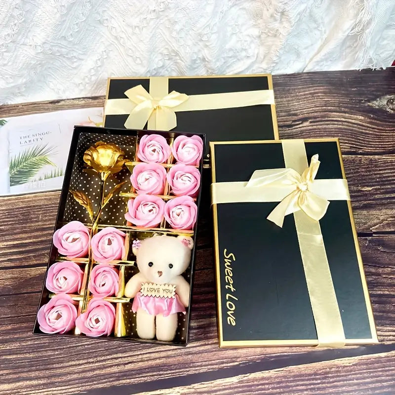 12 Rose Soap box with Teddy and Foil Rose by Luxe-Custom-Designer