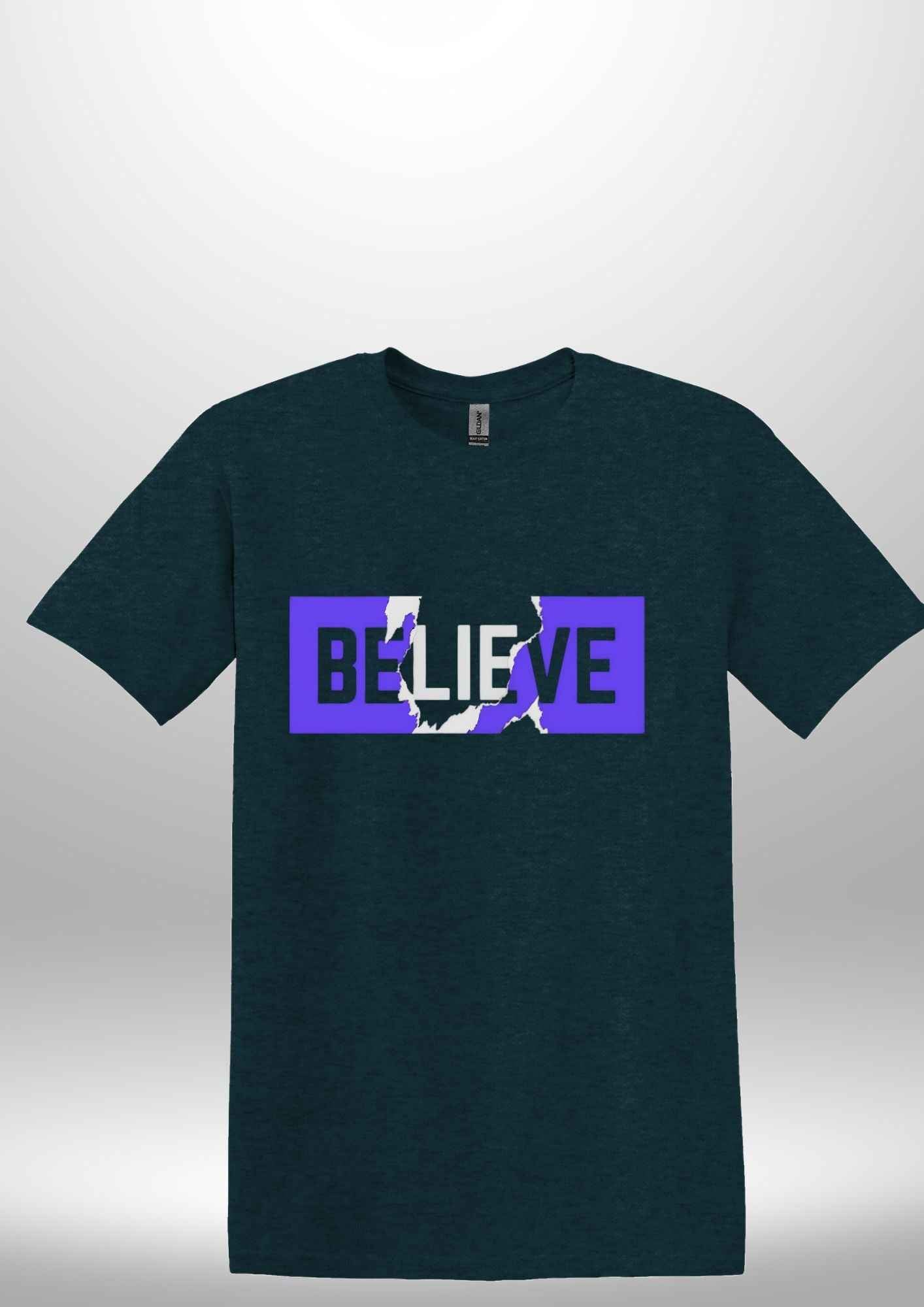 Blue "Believe" Luxe T-shirt by Luxe-Custom-Designer