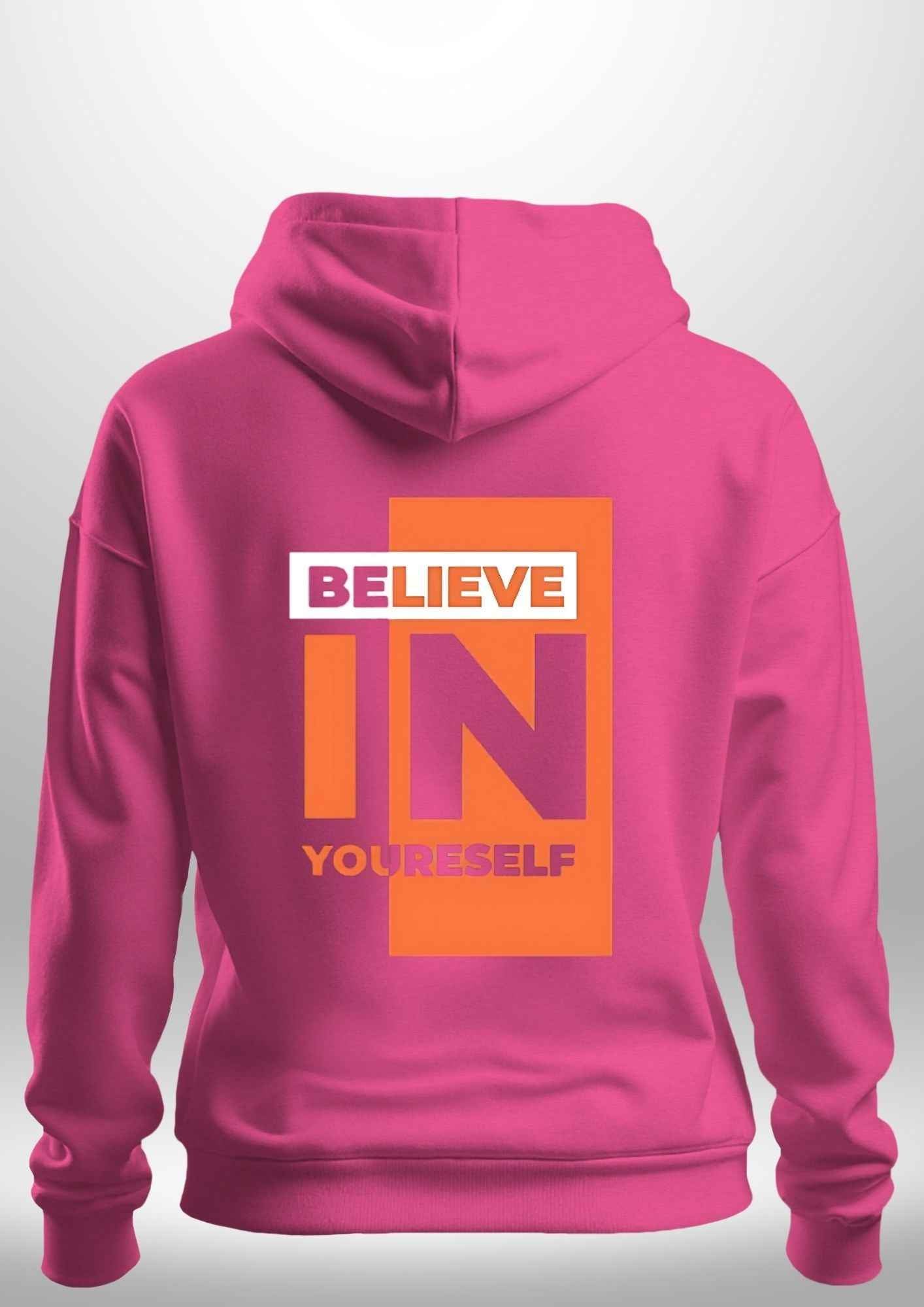Red "Believe In Yourself" Hoodie by Luxe-Custom-Designer