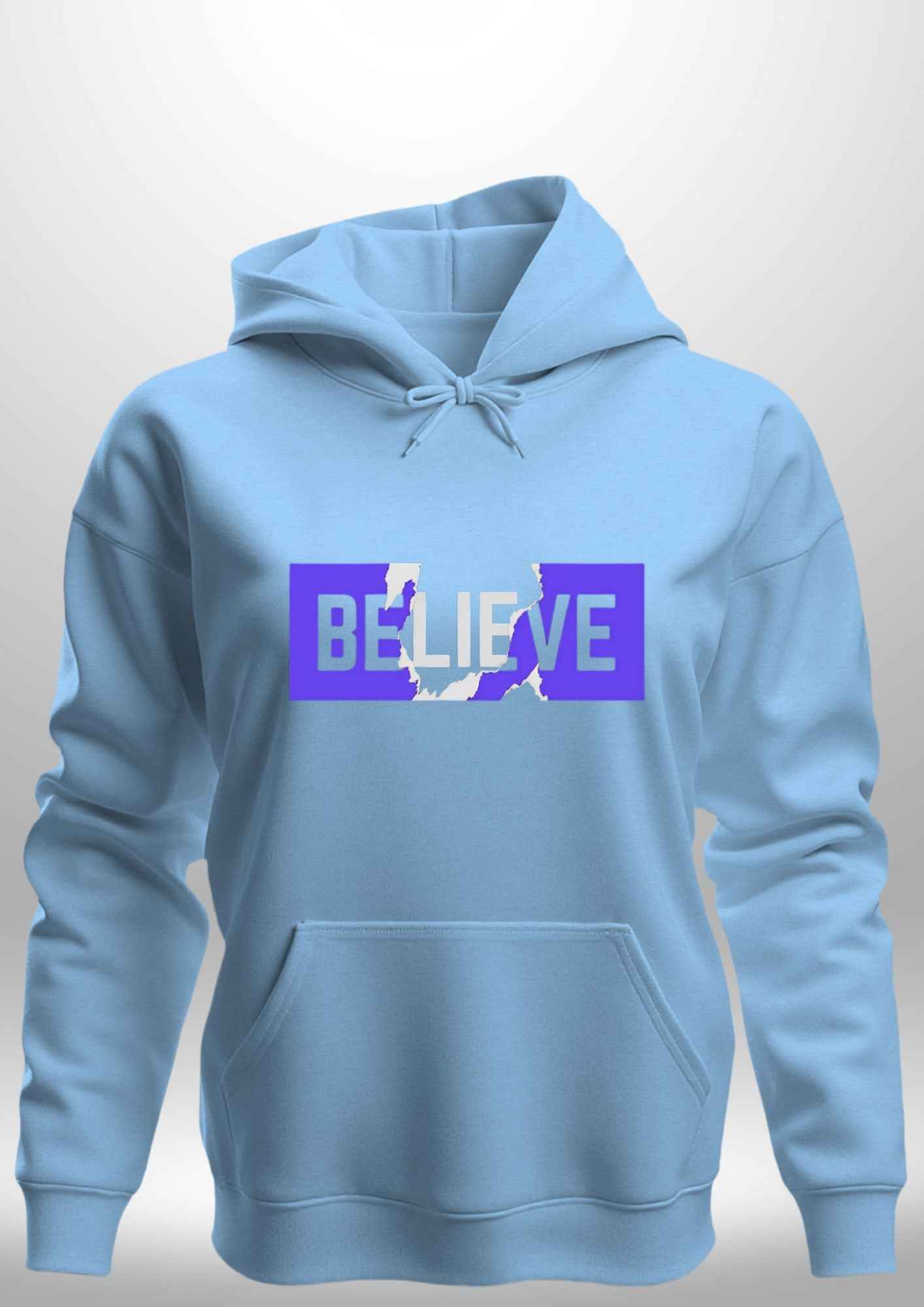 Blue "Believe" Luxe Hoodie by Luxe-Custom-Designer