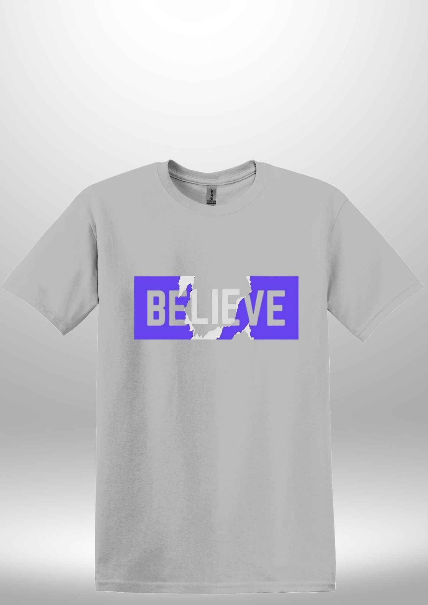 Blue "Believe" Luxe T-shirt by Luxe-Custom-Designer