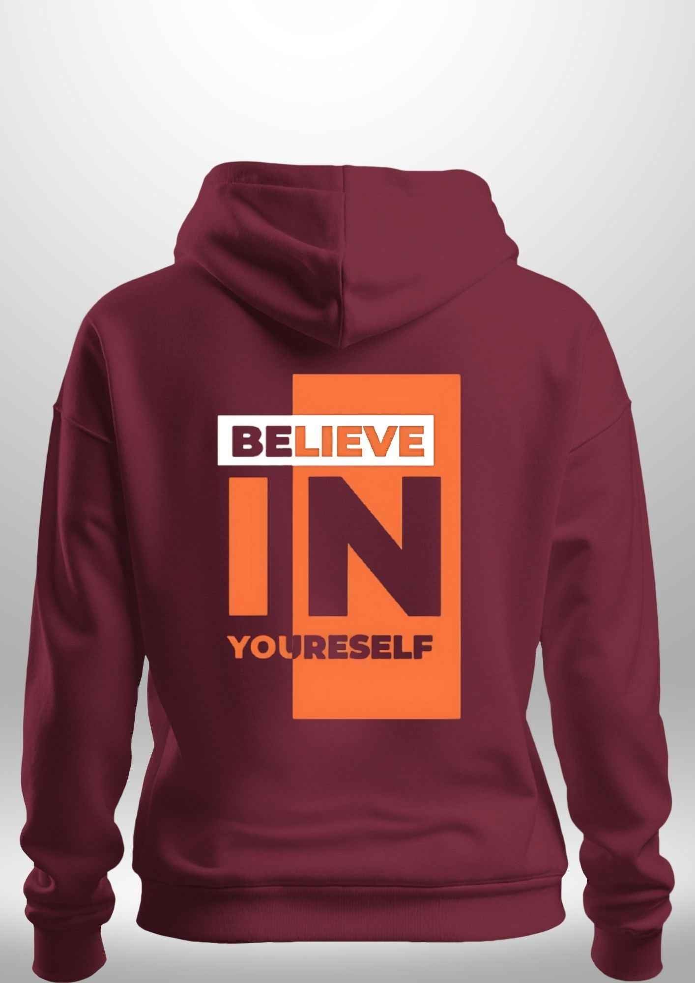Red "Believe In Yourself" Hoodie by Luxe-Custom-Designer