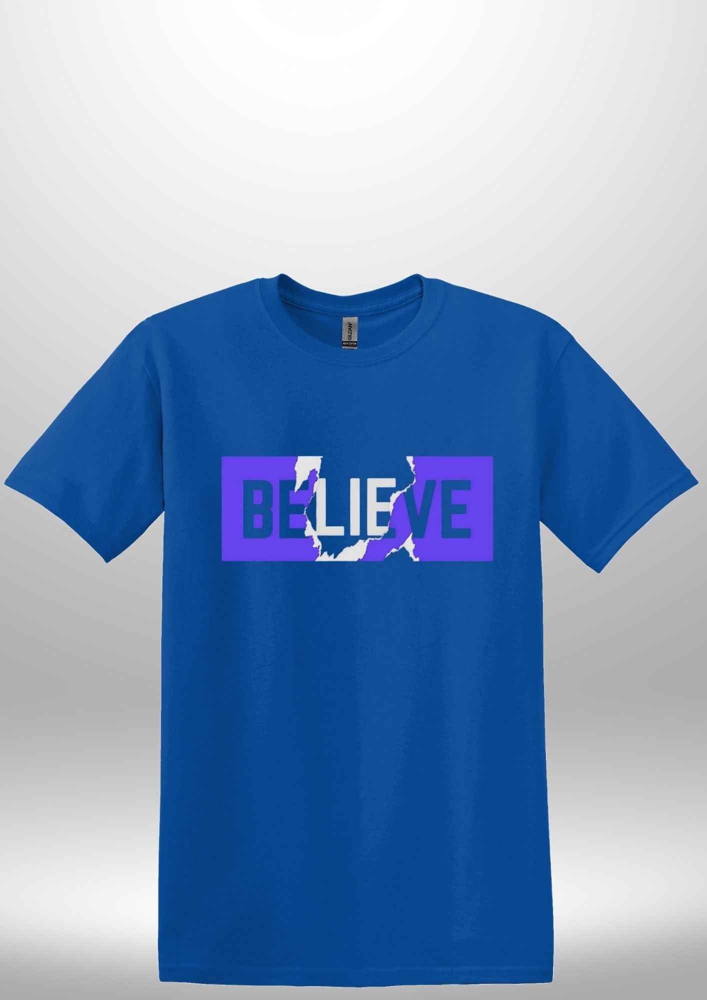 Blue "Believe" Luxe T-shirt by Luxe-Custom-Designer