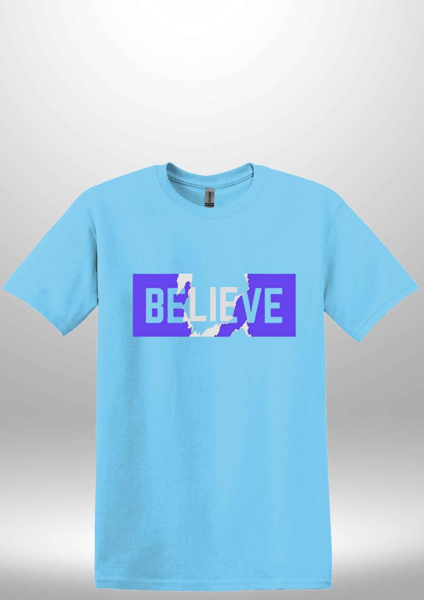 Blue "Believe" Luxe T-shirt by Luxe-Custom-Designer