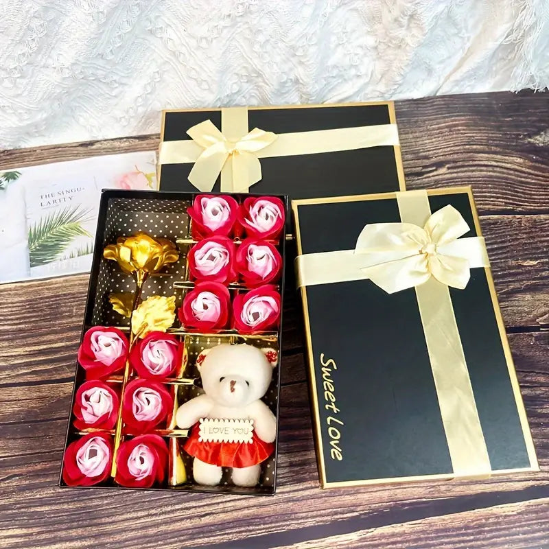 12 Rose Soap box with Teddy and Foil Rose by Luxe-Custom-Designer