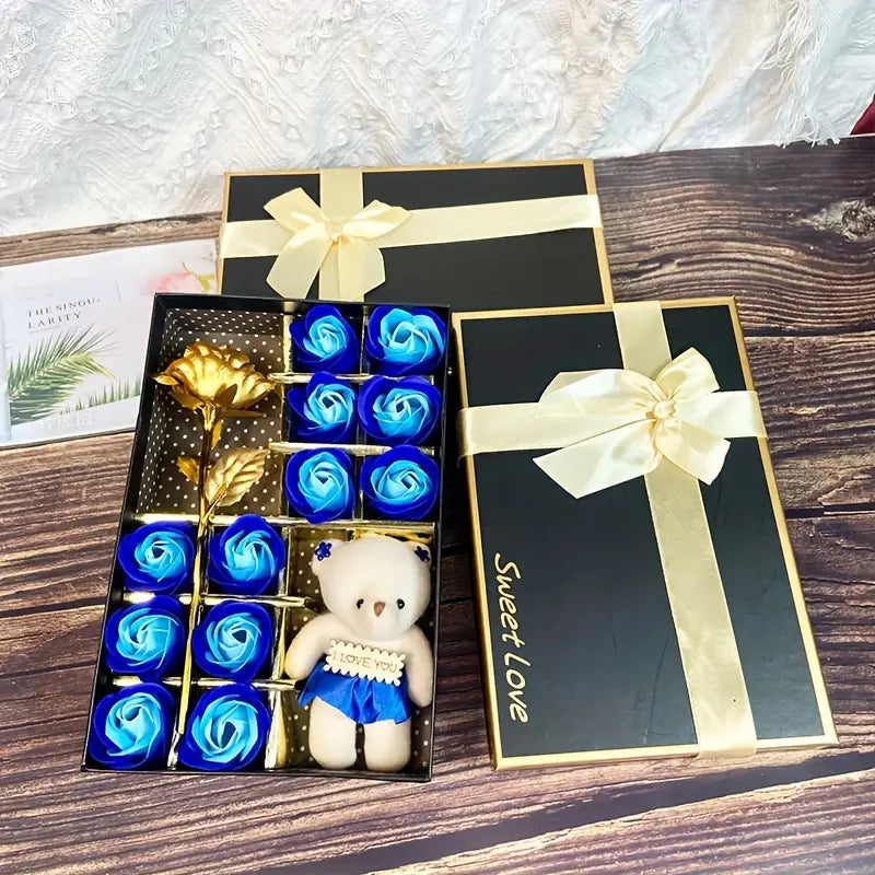 12 Rose Soap box with Teddy and Foil Rose by Luxe-Custom-Designer