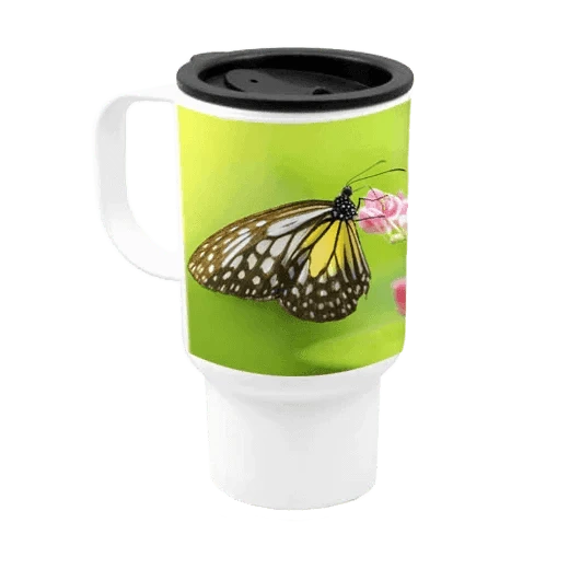 14 oz Plastic Travel Mug white by Luxe-Custom-Designer