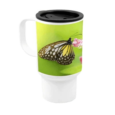 14 oz Plastic Travel Mug white by Luxe-Custom-Designer