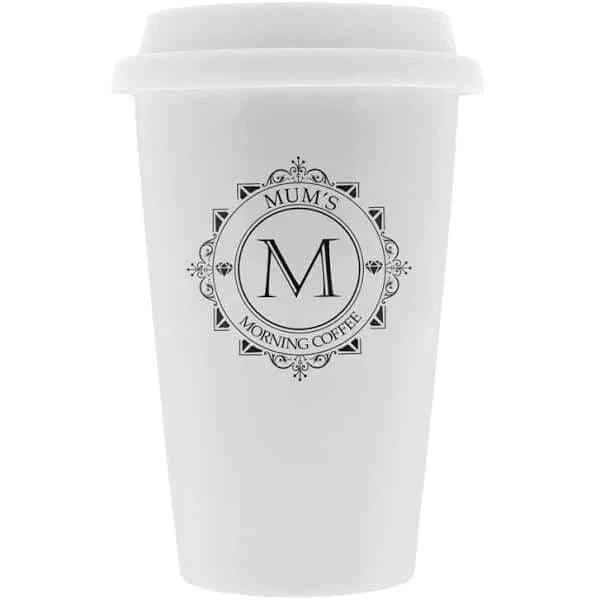 380ml Polymer Travel Mug White - Black Lid by Luxe-Custom-Designer