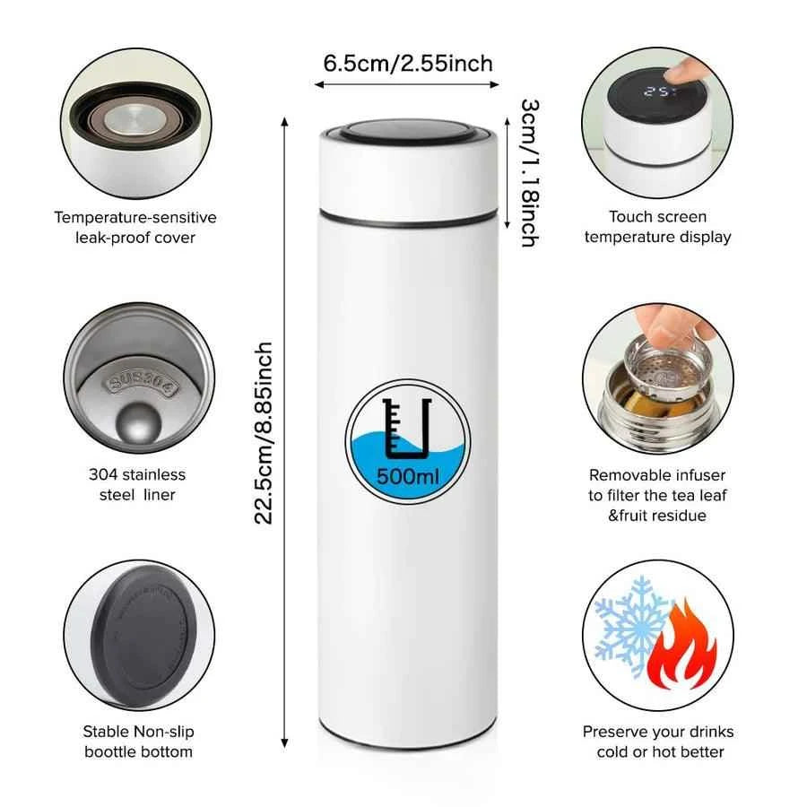 500ml Filtered Water Bottle with Temperature Display and Built-in Filter by Luxe-Custom-Designer