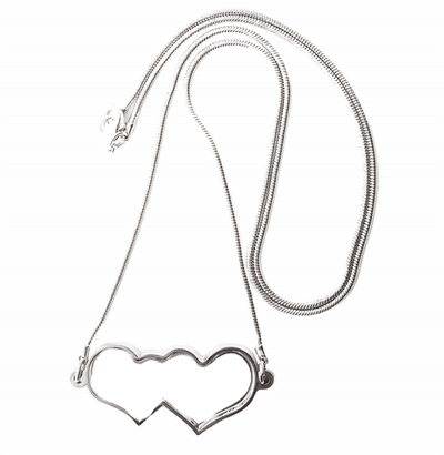 Double Heart Silver Photo Necklace by Luxe-Custom-Designer