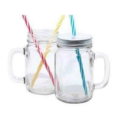 Glass Mason Jar with straw by Luxe-Custom-Designer